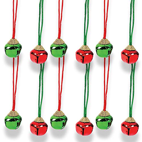 Red and Green Jingle Bell Necklaces - Set of 12 - Christmas Party Supplies