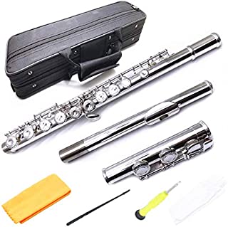 Jiayouy Silver Plated Closed Hole Flutes C 16 Key with Carrying Case Gloves Screwdriver Cleaning Rod and Cloth for Student Beginners Professional Grade