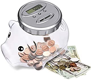 AMAGO Piggy Bank with LCD Display, Digital Savings Bank as a Decoration Gift for Friends and Kids, Large Transparent Bottle Creative Coin Jar.