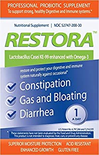 Restora Probiotic Supplement -Immunity Booster-Patented probiotic w/Omega 3, Gut Health Stabilizer Increases Resistance to Infectious Diseases -Calms Inflammation