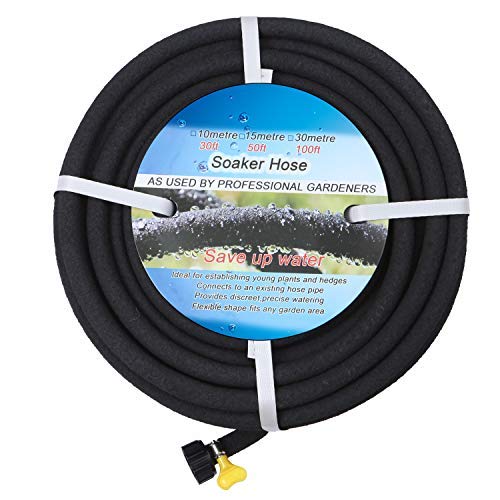 BUYOOKAY Soaker Hose 100ft with 1/2 Diameter Interface Saves 70% Water Great for Gardens/Flower Beds Black (100' x 1/2