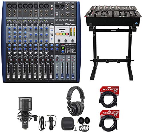 Presonus StudioLive AR12C 12-Ch USB Live Sound/Studio Mixer+Headphones+Stand+Mic