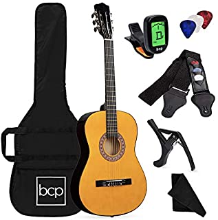 Best Choice Products 38in Beginner All Wood Acoustic Guitar Starter Kit w/Gig Bag, Digital Tuner, 6 Celluloid Picks, Nylon Strings, Capo, Cloth, Strap w/Pick Holder - Natural