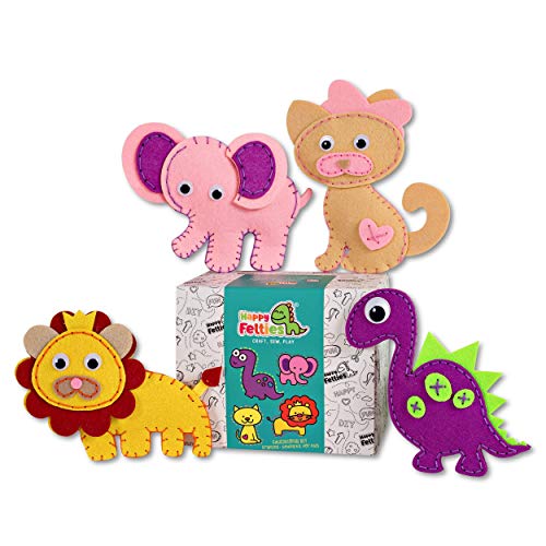 Happy Felties - Cuddly Friends - Felt Animal Crafting Sewing Kit and Animal Crafts - Fun DIY Stuffed Animal Sew Kits for Kids Boys and Girls - Beginner Friendly