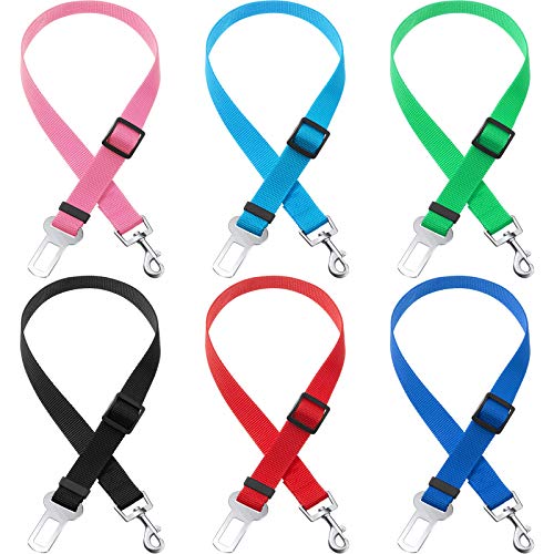 Weewooday 6 Pieces Pet Car Seat Belts Dog Safety Seat Belt Vehicle Seatbelt Harness Safety Leads Adjustable Seat Belt for Cats and Dogs Universal Fit Most Cars (6 Colors)