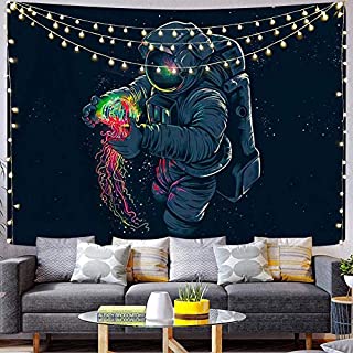 Space Tapestry Galaxy Tapestry Trippy Astronaut Tapestry Mens Guys Tapestry Fantasy Colorful Jellyfish Blacklight Psychedelic Boho Hippie Wall Hanging Spaceman Tapestries For Bedroom Cool Room Decor.