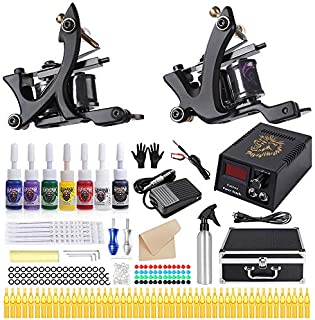 HAWINK Complete Tattoo Kit for Beginners Tattoo Power Supply Kit 7 Tattoo Ink set 50 Tattoo Needles 2 Pro Tattoo Machine Kit Tattoo Supplies TK-HW2002