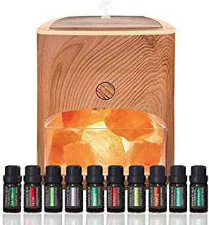 Himalayan Pink Salt Diffuser & 10 Essential Oils  2-in-1 Therapeutic Device - Aromatherapy & Ionic Himalayan Salt Therapy  400ml Ultrasonic Vaporizer and Ionizer with Ambient Glow