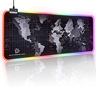 RGB Gaming Mouse Pad - Large Led Keyboard Pad, Mouse Mat with HD Map, Smoothly Waterproof Surface, Non-Slip Rubber Base, 31.5