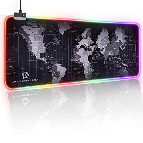 RGB Gaming Mouse Pad - Large Led Keyboard Pad, Mouse Mat with HD Map, Smoothly Waterproof Surface, Non-Slip Rubber Base, 31.5