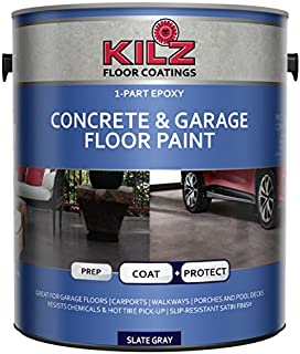 KILZ L377711 1-Part Epoxy Acrylic Interior/Exterior Concrete and Garage Floor Paint, Satin, Slate Gray, 1-Gallon, 1 Gallon, 4 l