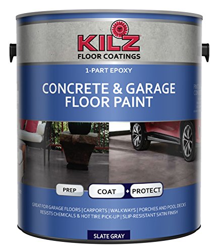 KILZ L377711 1-Part Epoxy Acrylic Interior/Exterior Concrete and Garage Floor Paint, Satin, Slate Gray, 1-Gallon, 1 Gallon, 4 l