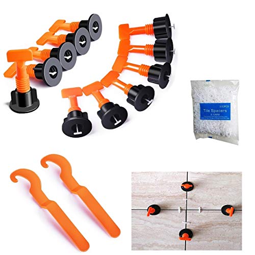 YIYATOO 100pcs Tile Leveler Spacers and 500PCS 2mm Tile Spacer,Tile Leveling System with Special Wrench,Reusable Spacer Flooring Level Tile levellers Set System Construction for Builing Walls & Floors