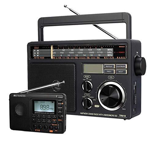 Retekess V115 Digital AM FM Radio, Portable Shortwave Radio, Support TF Card and Recording, and TR618 Tabletop Shortwave Radio, Personal AM FM SW Radio, Powered by AC or D Battery