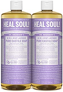 Dr. Bronners - Pure-Castile Liquid Soap (Lavender, 32 ounce, 2-Pack) - Made with Organic Oils, 18-in-1 Uses: Face, Body, Hair, Laundry, Pets and Dishes, Concentrated, Vegan, Non-GMO