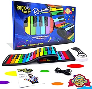 MUKIKIM Rock and Roll It - The Original Rainbow Piano. Roll Up Flexible Piano Keyboard for Kids / Beginners. Portable 49 Keys Silicone Piano Pad. Play-by-Color Songbook Included!