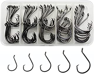 JSHANMEI Fishing Hooks Octopus Circle Hooks Black High Carbon Steel Strong Offset Fish Hooks Set Size 1, 1/0, 2/0, 3/0, 4/0