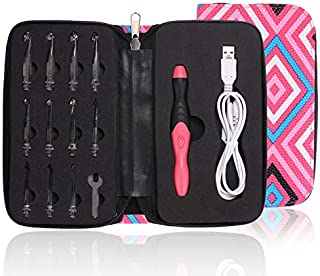 Lighted Crochet Hooks,11 Size Interchangeable Heads 2.5mm to 8.0mm with Ergonomic Grip Handles, Ergonomic Rechargeable Lighted Crochet Hooks Complete Set for Arthritic Hands(Plaid Pink)