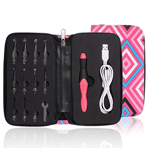 Lighted Crochet Hooks,11 Size Interchangeable Heads 2.5mm to 8.0mm with Ergonomic Grip Handles, Ergonomic Rechargeable Lighted Crochet Hooks Complete Set for Arthritic Hands(Plaid Pink)