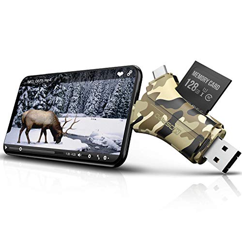 Trail Camera Viewer SD Card Reader - 4 in 1 SD and Micro SD Memory Card Reader to View Hunting Game Camera Photos or Videos on Smartphone, Camouflage