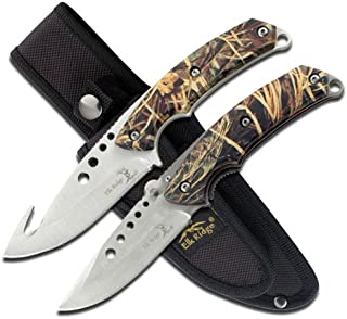 Elk Ridge - Outdoors Hunting Knife Set- 2 PC Fixed Blade and Folding Knife Set, Satin Finished Stainless Steel Blades, Camo Coated Handles, Includes Combo Nylon Sheath - Hunting, Camping, Survival - ER-054CA