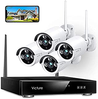 Wireless Security Camera System, Victure 1080P 8 Channel NVR 4PCS Outdoor WiFi Surveillance Camera with IP66 Waterproof, Night Vision, Motion Alert, Remote Access, No Hard Disk