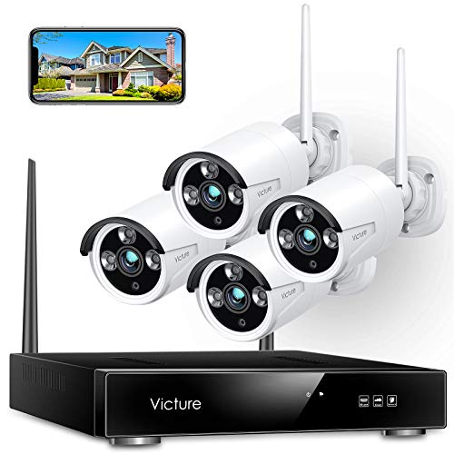 Wireless Security Camera System, Victure 1080P 8 Channel NVR 4PCS Outdoor WiFi Surveillance Camera with IP66 Waterproof, Night Vision, Motion Alert, Remote Access, No Hard Disk