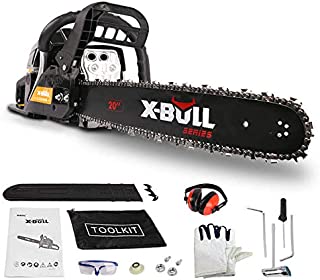 X-BULL 58cc 2-Cycle Full Crank Gas Chainsaw 20-Inch Gasoline Powered Chainsaw Handheld Anti-vibration System Cordless Gasoline Chain Saws for Cutting Wood Outdoor Garden Farm Home Use with Tool Kit