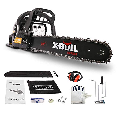 X-BULL 58cc 2-Cycle Full Crank Gas Chainsaw 20-Inch Gasoline Powered Chainsaw Handheld Anti-vibration System Cordless Gasoline Chain Saws for Cutting Wood Outdoor Garden Farm Home Use with Tool Kit