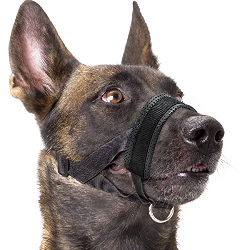 Dog Muzzle Nylon Soft Padding, Adjustable Loop, Black (L, Black)