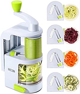 Spiralizer Vegetable Slicer (4-in-1 Rotating Blades) Heavy Duty Veggie Spiralizer with Strong Suction Cup, Zucchini Spiral Noodle/Zoodle/Spaghetti/Pasta Maker ( Recipe Book and Cleaning Brush)