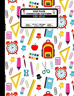 Wide Ruled Composition Notebook For Kids. School Theme: Alternate Lined and Blank Pages. Gift For Boys Girls Students. Large Size Notebook. Back To School Supplies Pattern Cover.