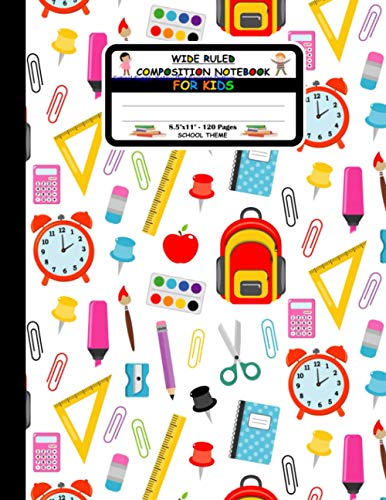 Wide Ruled Composition Notebook For Kids. School Theme: Alternate Lined and Blank Pages. Gift For Boys Girls Students. Large Size Notebook. Back To School Supplies Pattern Cover.