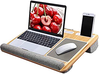 Lap Desk - Fits up to 17 inches Laptop Desk, Built in Mouse Pad & Wrist Pad for Notebook, MacBook, Tablet, Laptop Stand with Tablet, Pen & Phone Holder (Wood Grain)