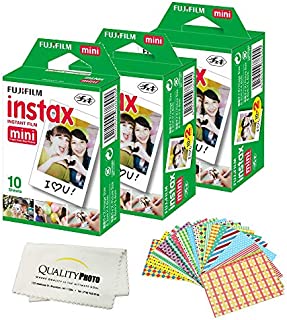 Fujifilm Mini Instant Film for Fujifilm Mini 8, 9 11 Cameras Bundled with Custom Frame Stickers and Quality Photo Microfiber Cloth (50 Films)