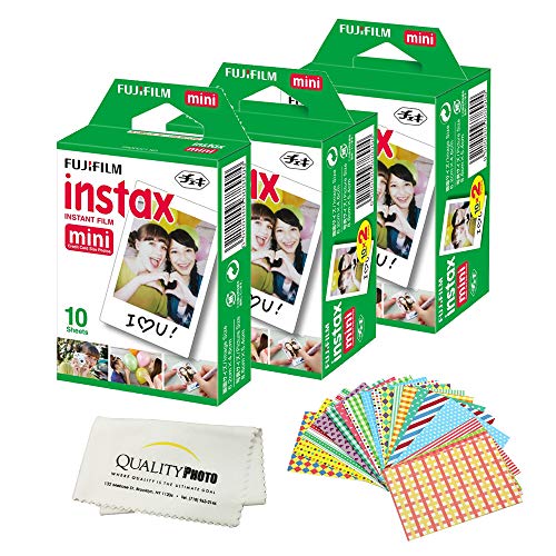 Fujifilm Mini Instant Film for Fujifilm Mini 8, 9 11 Cameras Bundled with Custom Frame Stickers and Quality Photo Microfiber Cloth (50 Films)