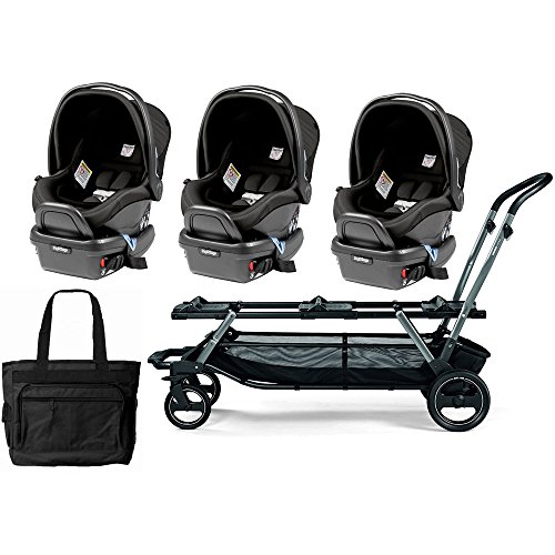 Peg Perego Triplette Piroet Stroller with Primo Viaggio 4/35 Infant Car Seats and Diaper Bag - Atmosphere
