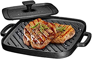 Pre-Seasoned Cast Iron Single Burner 10X10 Reversible Grill Griddle w/Heavy Grill Press