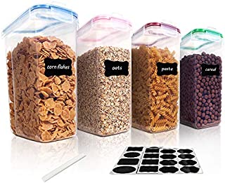 Vtopmart Cereal Storage Container Set, BPA Free Plastic Airtight Food Storage Containers 135.2 fl oz for Cereal, Snacks and Sugar, 4 Piece Set Cereal Dispensers with 24 Chalkboard Labels