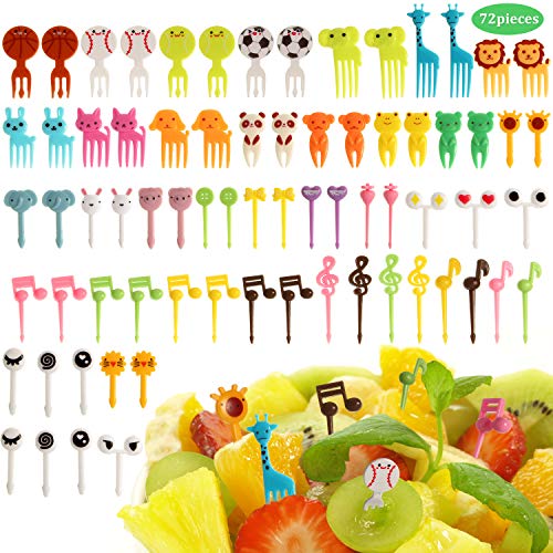 72 Pieces Fruit Food Fork Cute Animals Fork Picks Lunch Box Pick Cartoon Plastic Toothpick Football Baseball Food Picks for Bento Sandwich Box Decor Party Supplies