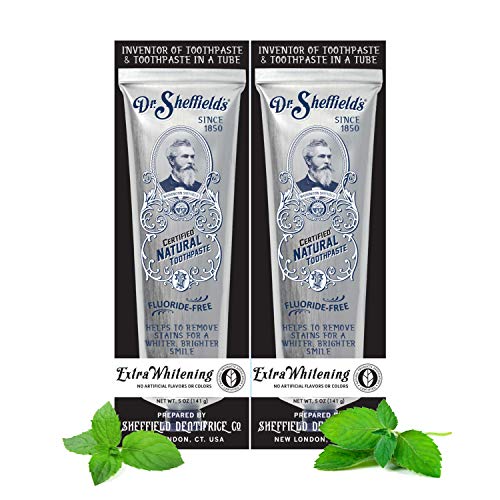 Dr. Sheffields Certified Natural Toothpaste (Extra-Whitening) - Great Tasting, Fluoride Free Toothpaste/Freshen Your Breath, Whiten Your Teeth, Reduce Plaque (2-Pack)
