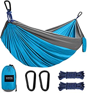 Kootek Camping Hammock Double & Single Portable Hammocks with 2 Hanging Ropes, Lightweight Nylon Parachute Hammocks for Backpacking, Travel, Beach, Backyard, Hiking (Sky Blue & Grey, Small)