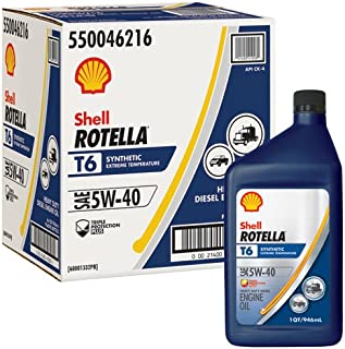 Shell Rotella T6 Full Synthetic 5W-40 Diesel Engine Oil (1-Quart, Case of 6)