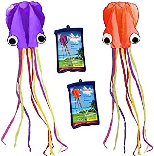 HENGDA KITE-Pack 2 Colors(Orange&Purple) Beautiful Large Easy Flyer Kite for Kids-Software Octopus-It's Big! 31 Inches Wide with Long Tail 157 Inches Long-Perfect for Beach or Park