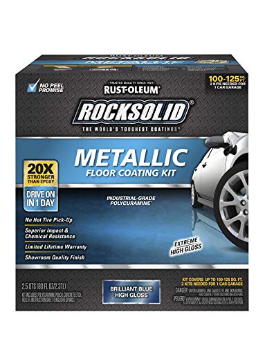 Rust-Oleum 299745 Rock-Solid Metallic Garage Floor Coating Kit, 70 fl oz, Brilliant Blue