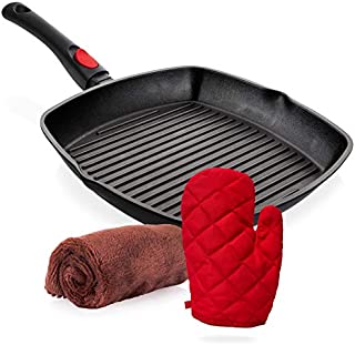 Square Die Casting Aluminum Grill Pan with Detachable Handle, Griddle Nonstick Stove Top Grill Pan,Chef Quality Perfect for Meats Steaks Fish And Vegetables,Dishwasher Safe,11 inch By Moss & stone.