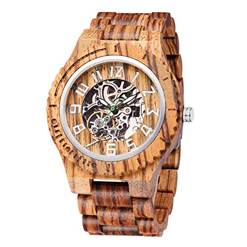 TJW Wooden Watches for Mens Automatic Mechanical Watch Lightweight Timepieces Wood Watch for Men (Zebra Wood)