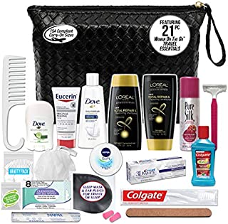 Convenience Kits International Womens Premium 21-Piece Kit with Travel Size TSA Compliant Essentials, Featuring: L'Oreal Paris Hair Products in Stylish Cosmetic Bag