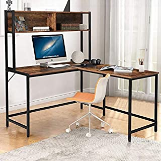 YOLENY 55 Inch L-Shaped Computer Desk with Hutch,Space-Saving Corner Desk with Storage Shelves,Home Office Desk Study Workstation for Home,Office