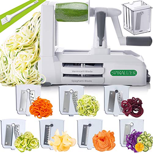 Spiralizer 7-Blade Vegetable Slicer, Strongest-and-Heaviest Spiral Slicer, Best Veggie Pasta Spaghetti Maker for Keto/Paleo/Gluten-Free, Comes with 4 Recipe Ebooks